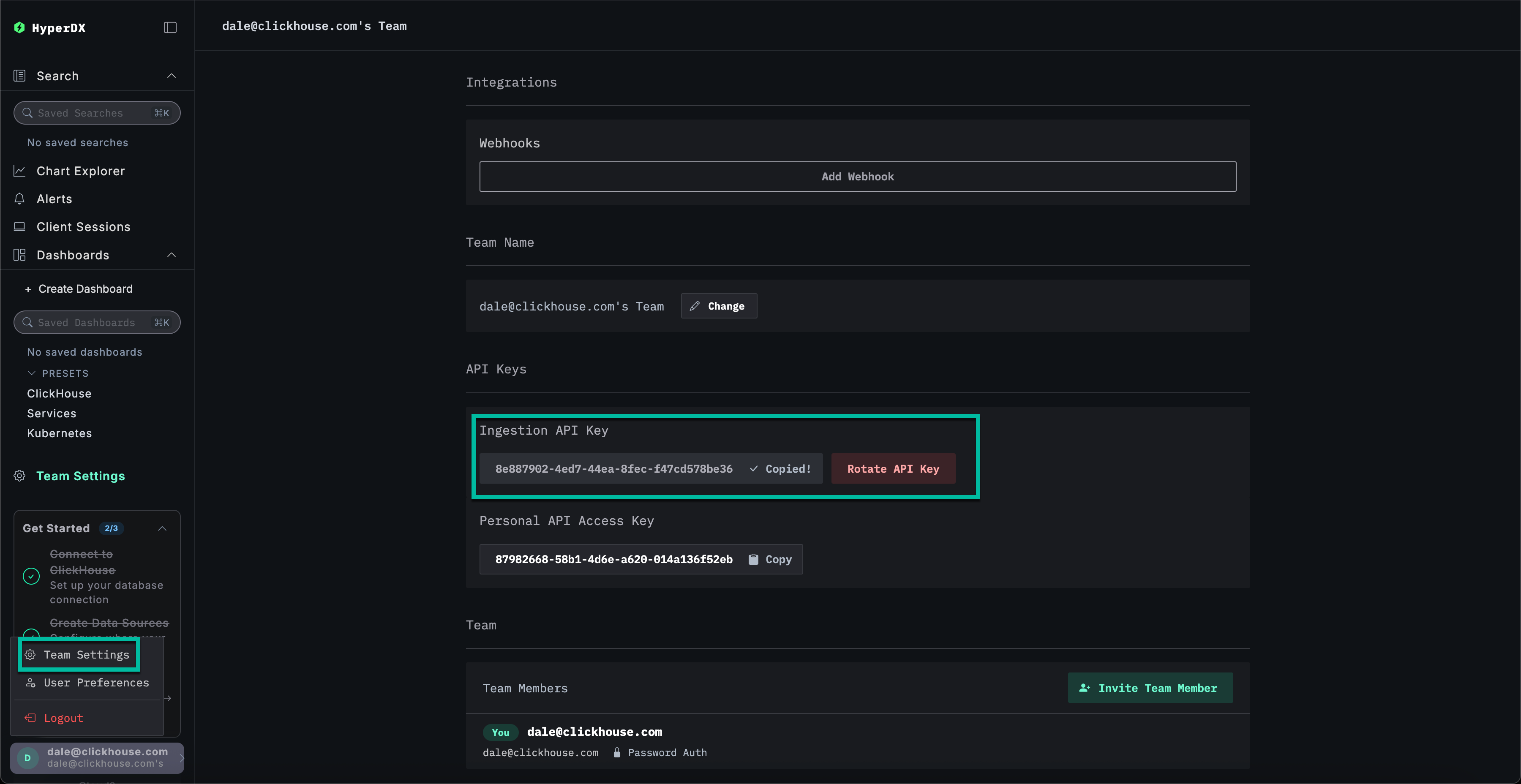 Копировать ключ API